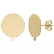 Clous d'oreilles disque 14 mm avec anneau - Acier inoxydable 304 Doré x2