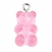 Pendentif ourson 21x11 mm en acrylique - Rose clair transparent x1|raw }}