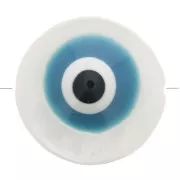 Perle ronde en nacre 10 mm motif oeil Bleu x1
