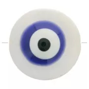 Perle ronde en nacre 10 mm motif oeil Bleu foncé x1