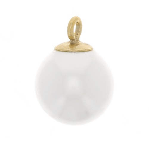 Breloque ronde imitation perle nacrée 6 mm - Gold filled (Or laminé) Blanc x1