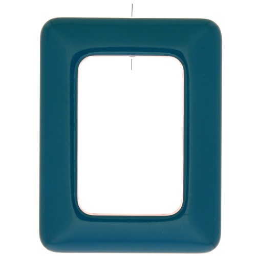 Pendentif rectangle évidé en résine opaque 45x35 mm - Bleu canard x1