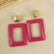 Pendentif rectangle évidé en résine opaque 45x35 mm - Fuchsia x1