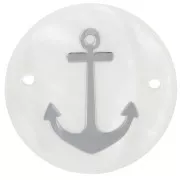Intercalaire rond 20 mm en nacre - motif ancre résiné Argenté x1