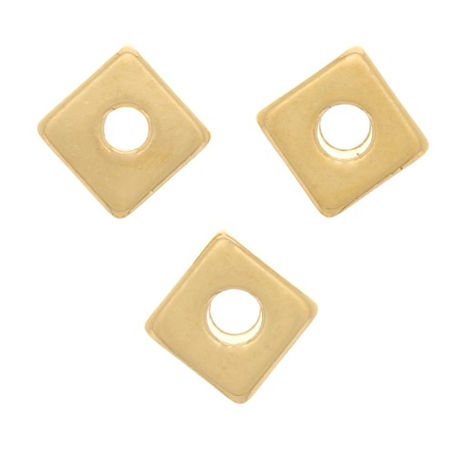 Perles rondelles carrés - Heishi - 4 mm - Doré à l'or fin x10