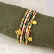 Mini breloque goutte avec oxyde de Zirconium 9x4 mm - Doré - Fuchsia x1