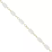 Chaîne maille Fantaisie avec imitations perles d'eau douce 3 mm - Doré - Blanc x1m