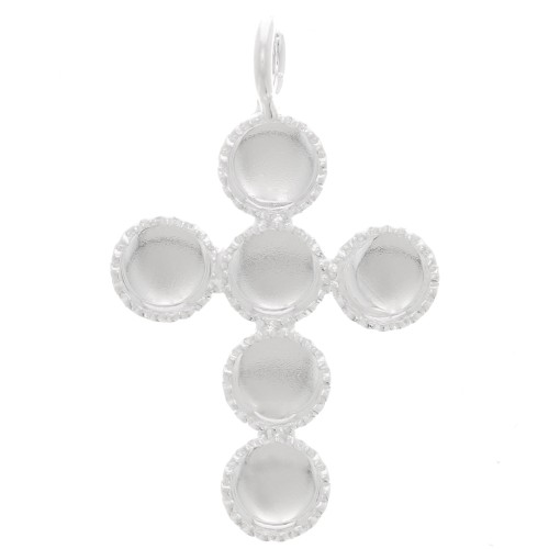 Pendentif croix 25x15 mm pour 6 cabochons fond plat 4 mm - Argent 925 x1