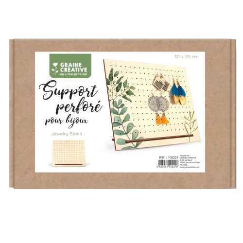 Porte bijoux en bois - présentoir bijoux pour boucles d'oreilles 25x30cm - Naturel