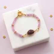 Perles rondes aplaties facettées 4.5x3mm pierre gemme teintée Quartz parme x35cm