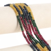 Perles rondes aplaties facettées 4x3mm pierre gemme  teintée - Mix de Quartz x35cm