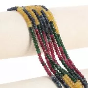 Perles rondes aplaties facettées 4x3mm pierre gemme  teintée - Mix de Quartz x35cm