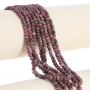 Perles rondes aplaties facettées 4x3mm pierre gemme  teintée Quartz Rose foncéx35cm