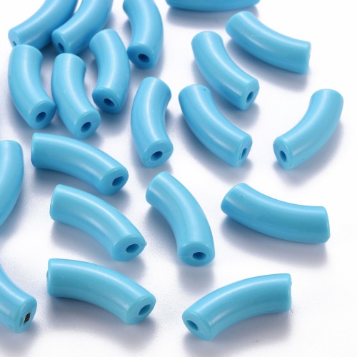 Perles tube incurvé 35x11 mm en acrylique opaque - Bleu clair x6