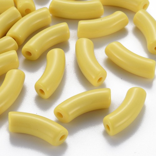 Perles tube incurvé 35x11 mm en acrylique opaque - Jaune x6