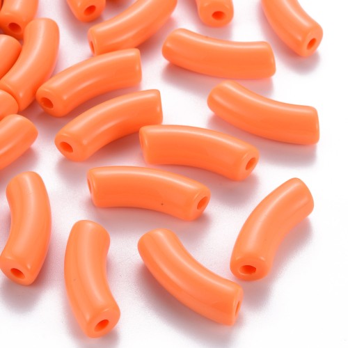 Perles tube incurvé 35x11 mm en acrylique opaque - Orange x6