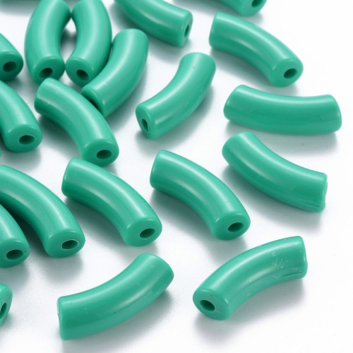Perles tube incurvé en acrylique opaque 35x11 mm - Vert turquoise x6