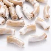 Perles tube incurvé 35x11 mm en acrylique opaque - Marbré Blanc - Marron x6