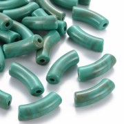Perles tube incurvé 35x11 mm en acrylique opaque - Marbré Turquoise - Marron x6