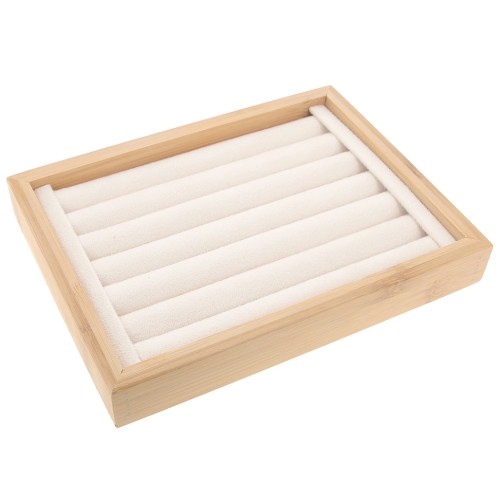 Porte bijoux - présentoir à bijoux pour bagues 20x15 cm - bambou & suédine - Beige
