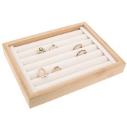 Porte bijoux - présentoir à bijoux pour bagues 20x15 cm - bambou & suédine - Beige