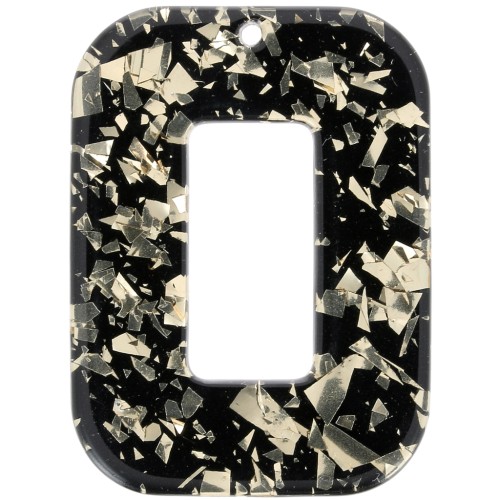 Pendentif rectangle évidé 40x30 mm en acétate - Pailleté - Doré - Noir x1
