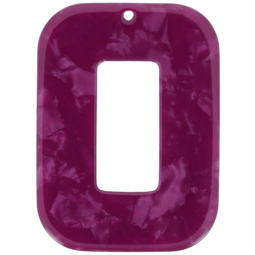 Pendentif rectangle évidé en acétate 40x30 mm - Ecaille tortue - Framboise nacré