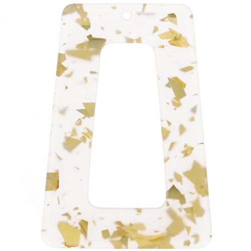 Pendentif trapèze évidé 50x35 mm en acétate - Pailleté - Doré - Transparent x1