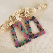 Pendentif trapèze évidé en acétate 50x35 mm - Pailleté - Doré - Transparent x1