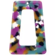 Pendentif trapèze évidé 50x35 mm en acétate Ecaille tortue Fuchsia - Bleu - Camel