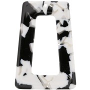 Pendentif trapèze évidé en acétate 50x35 mm - Ecaille tortue - Noir - Blanc x1