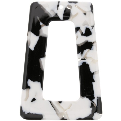 Pendentif trapèze évidé 50x35 mm en acétate - Ecaille tortue - Noir - Blanc x1