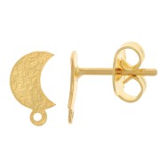 Clous d'oreilles lune 9x6 mm avec anneau fermé - Doré à l'or fin x2