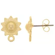 Clous d'oreilles soleil ethnique 10 mm avec anneau - Doré à l'or fin x2