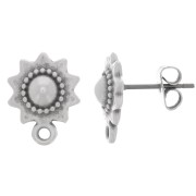 Clous d'oreilles soleil ethnique 10 mm avec anneau - Placage Argent fin vieilli x2|raw }}