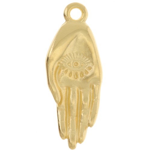 Pendentif main 22x8 mm - motif oeil - Doré à l'or fin x1