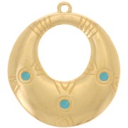 Pendentif ovale ethnique 31x28 mm avec résine époxy - Doré à l'or fin - Turquoise