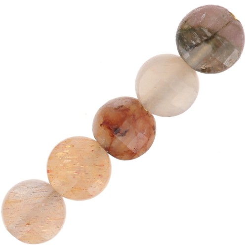 Perles plates facettées - palet 4 mm en pierre gemme - Pierre de lune Mix rose x10