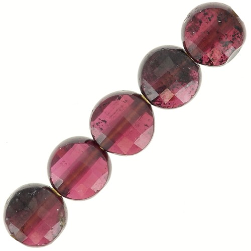 Perles plates facettées - palets 4 mm en pierre gemme - Grenat x10
