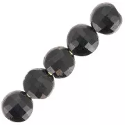 Perles plates rondes facettées - palets - 4 mm en pierre gemme - Onyx noir x10