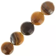 Perles plates facettées - palets 4 mm en pierre gemme - Oeil de tigre x10