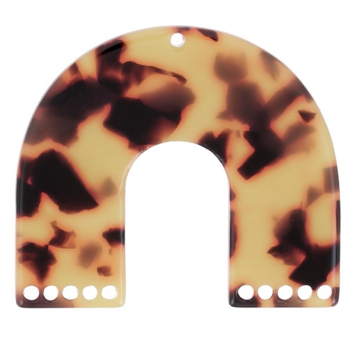 Pendentif forme U en acétate multi trous 35x40.5 mm Ecaille tortue Marron x1