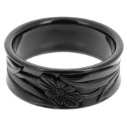 Bracelet jonc épais en résine opaque 65.5 mm - motif fleurs - Noir x1