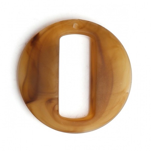 Pendentif rond évidé en résine effet mat 39 mm - Marbré marron x1