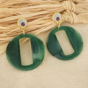 Pendentif rond évidé en résine effet mat 39 mm - Marbré vert clair x1