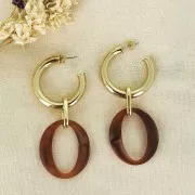 Maillon ovale en résine effet mat 40x34.5 mm - Marbré Marron x1