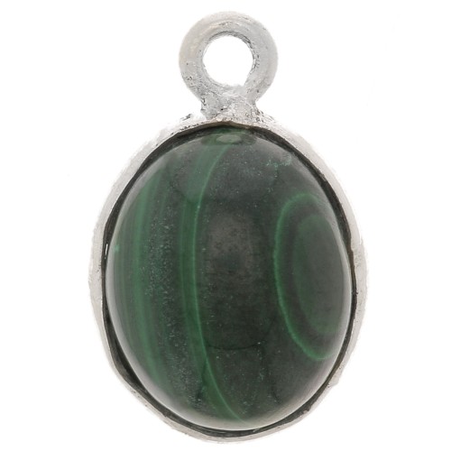 Breloque ovale pierre gemme 14x9 mm - Argent 925 - Malachite x1