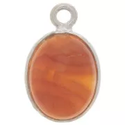 Breloque ovale pierre gemme 14x9 mm - Argent 925 - Cornaline x1