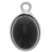 Breloque ovale pierre gemme 14x9 mm - Argent 925 - Onyx noir x1|raw }}