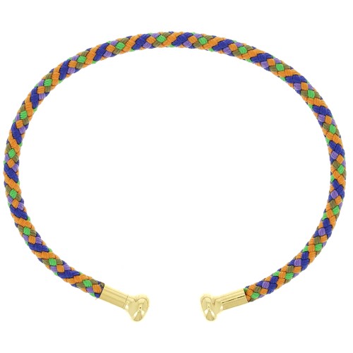 Bracelet jonc cordon torsadé avec embout dévissable Multi foncé - Doré à l'or fin